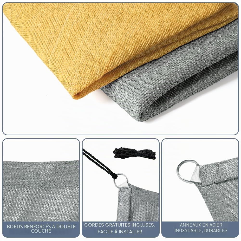 Voile d'ombrage Rectangulaire, 3 x 4M Toile Ombrage Imperméable | Protection Solaire, Protection UV 90%, HDPE, Voile Ombrage Jardin avec Cordons, pour Patio,Terrasse,Balcon(Gris Foncé)