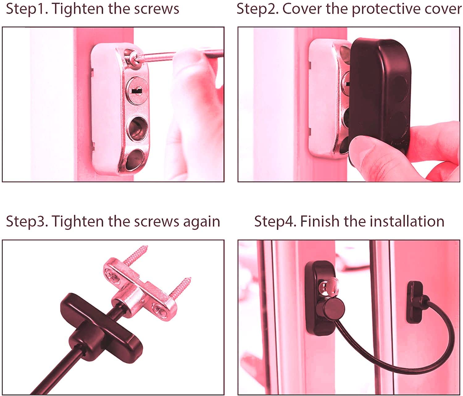 TERF® Heavy Duty Brown Cable Locking Window Restrictor Child Proof Window Security Restriction Key Lock with 1 Key and Fixing Screws For Wood Aluminium UPVC Vinyl Frames - Image 5