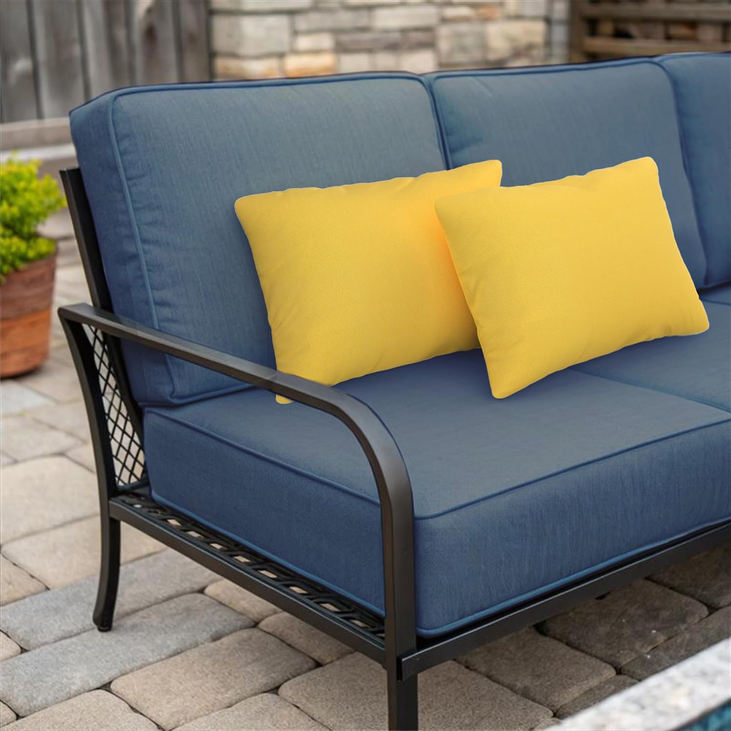 Covers & All Sunbrellla Outdoor Pillows for Patio Furniture, UV Fade Resistant & Waterproof Outdoor Sunbrella Lumbar Pillows, Set of 2 Inserts & Covers for Patios, Decks and Porches (Canvas Sunflower)