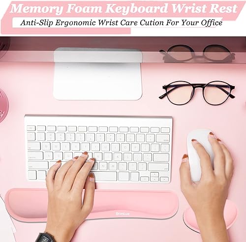Vista 31 de BamLue - Reposamuñecas para teclado, juego de almohadillas de espuma viscoelástica para facilitar la escritura y el alivio del dolor para laptop