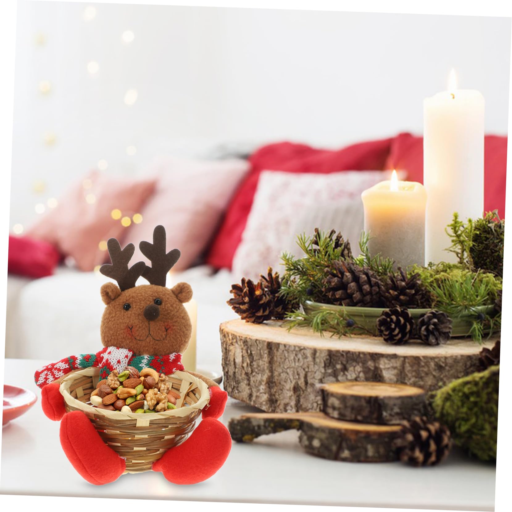 Levemolo Santa Claus Snowman Candy Basket Rattan Bread Basket Wicker Fruit Basket Creative Candy Holder Woven Fruit Bowl with Lid Christmas Candy Dish Cookie Jar Xmas Wicker Basket Cloth