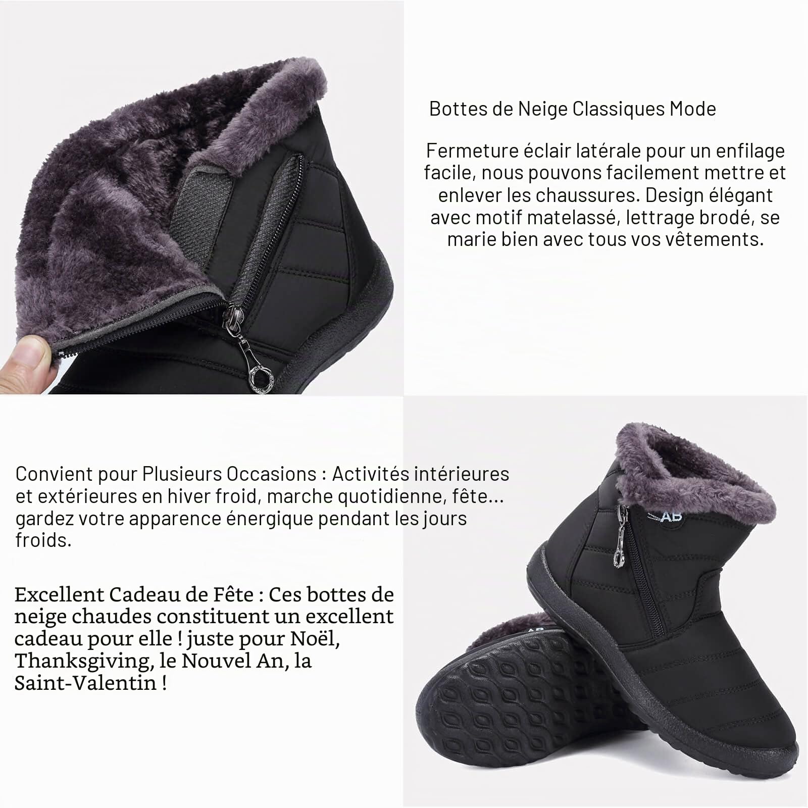 Maxome Bottes de Neige Femme Bottines Hiver Fourrure Doublure Chaude Courte Bottines Confort Winter Boots à Glissière Latérale Chaussures Extérieur Antidérapante