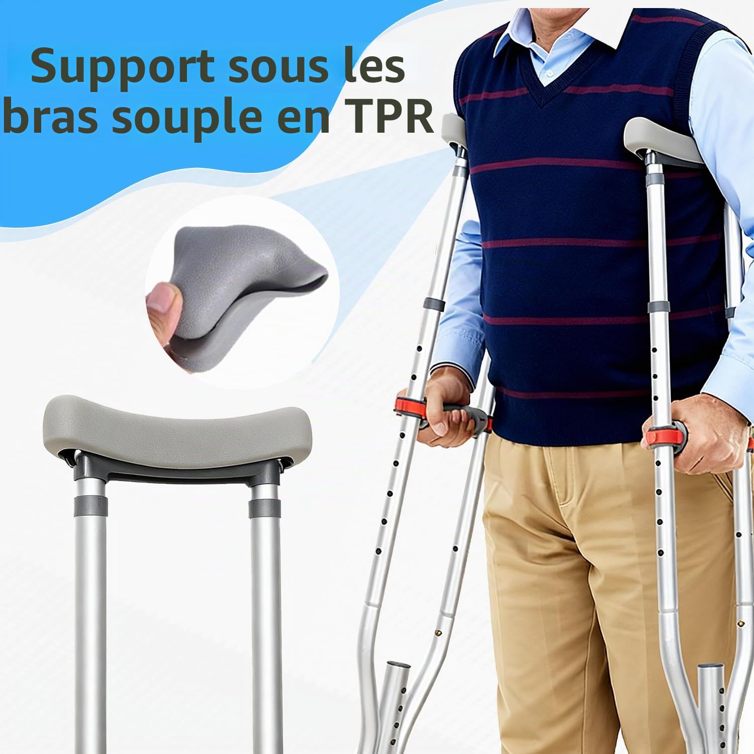 Béquilles Sous les Aisselles, 1 Paire Béquille Réglables pour Adultes, Canne Pliable en Aluminium avec Coussinets Sous les Aisselles et Pieds Antidérapants,pour Personnes Âgées,Adultes et Adolescents