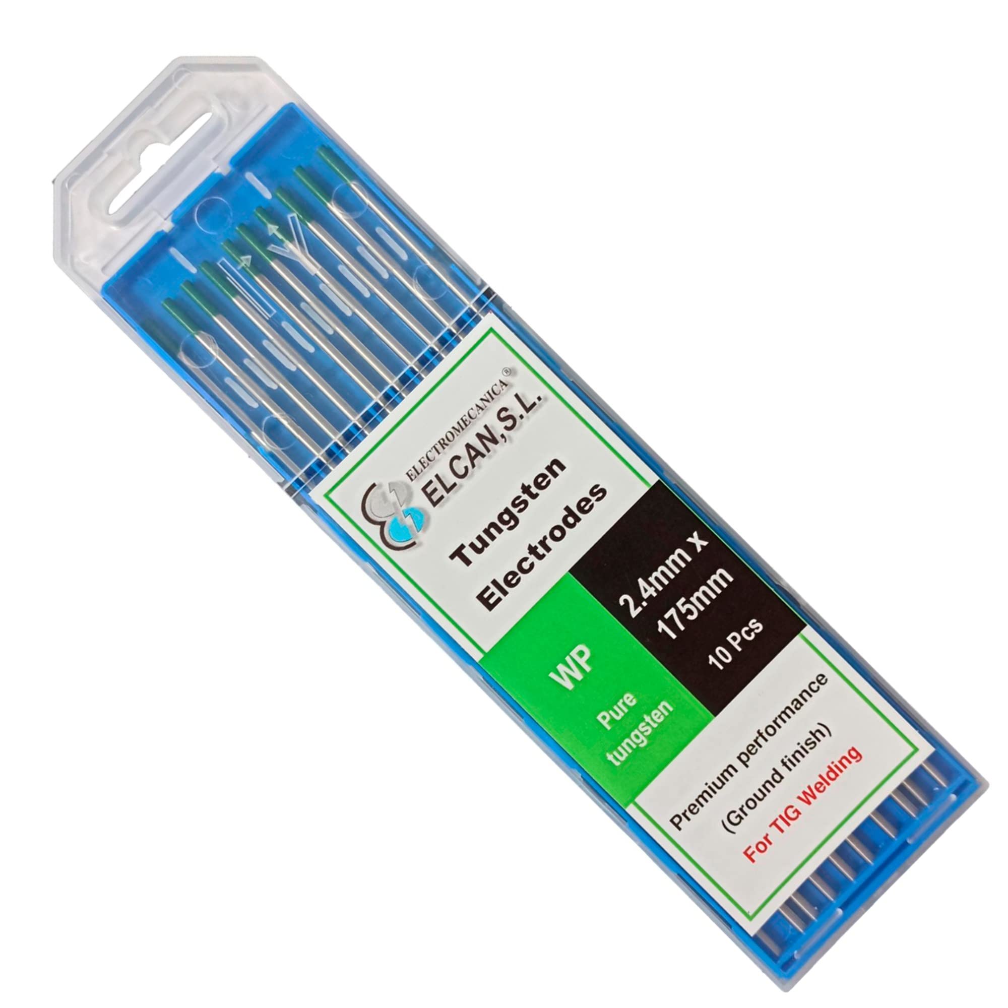 ELCAN Tungstens TIG saldatura Verde puro WP professionale, 1.0 1.6 2.0 2.4 3.2 3.2 elettrodi per saldatura torcia TIG, 10 unità - Dimensioni: 2,4 x 175 mm