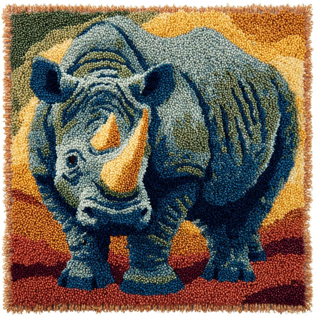 WallustrioaW Latch Hook Cushion Kit,Animal Rhinoceros