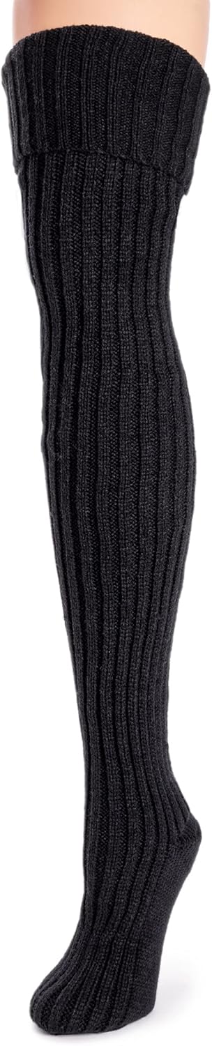 MUK LUKS Women's Chunky Ribbed Over the Knee Socks, Ebony, One Size - Image 2
