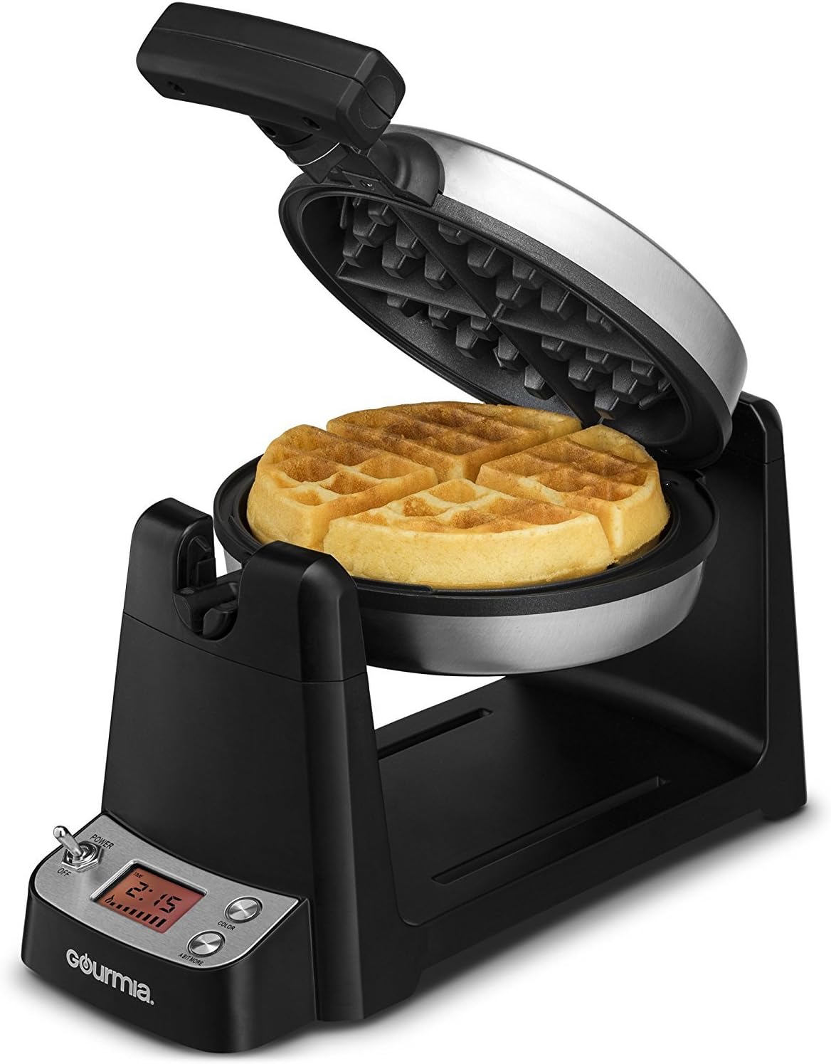 Gourmia Stainless Steel Digital Belgian Waffle Maker With LCD Display, Extra Deep, Fast & Easy 180 Degree Flipping, Adjustable Temperature For Fluffy & Golden Waffles, Free Recipe Book Included