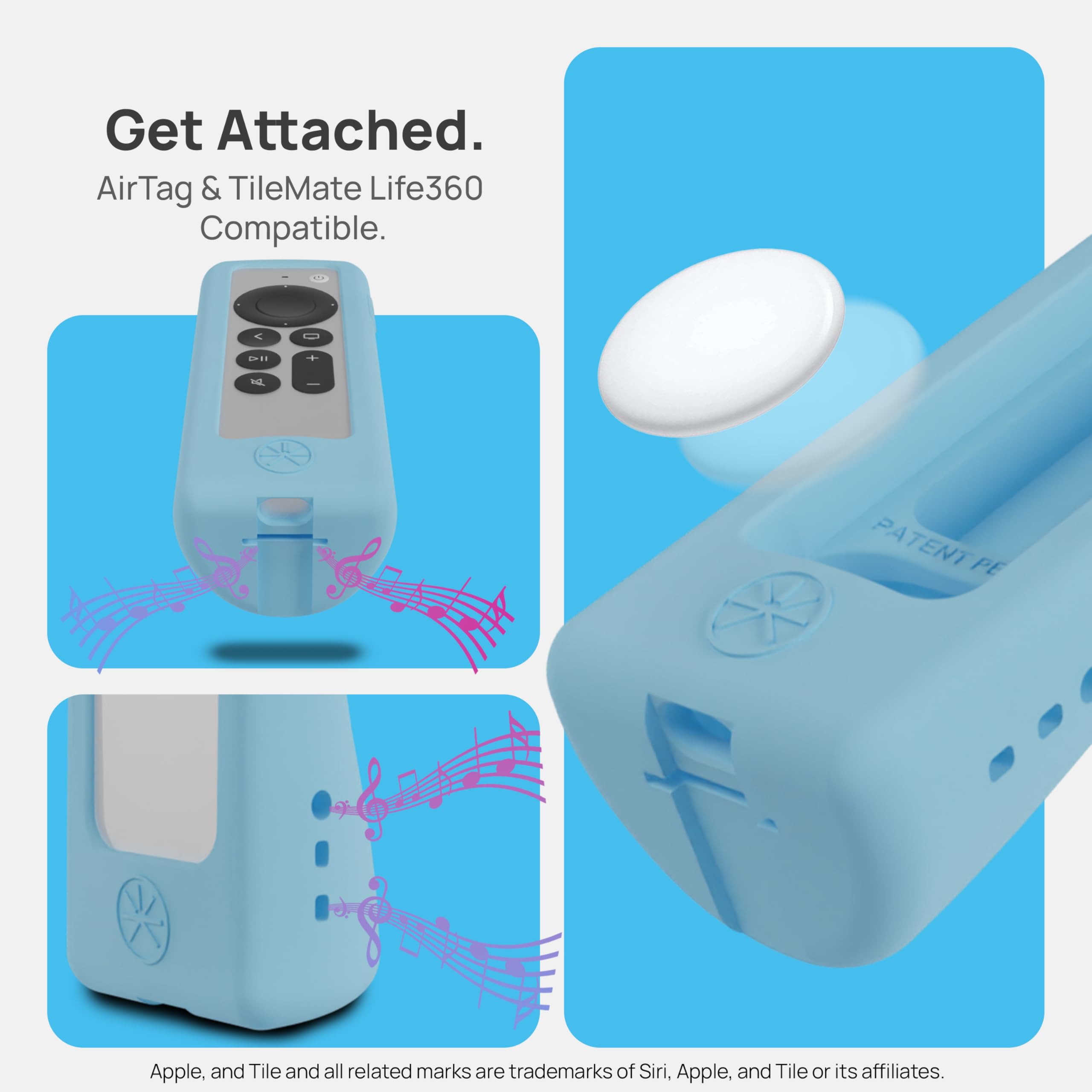 GripStand™ Apple TV Remote Cover: Compatible with AirTag, Fits Siri Apple TV 4K/HD (2nd & 3rd Gen), Stand-Up Design, Enhanced Grip, Anti-Slip and Drop Protection, Sky Glow by 73&Sunny