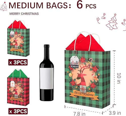 Miniatura 3 de WONDAY 24 bonitas bolsas de regalo de Navidad de varios tamaños, 6 grandes, 6 medianas, 12 bolsas de papel pequeñas con asas, cada bolsa de Navidad