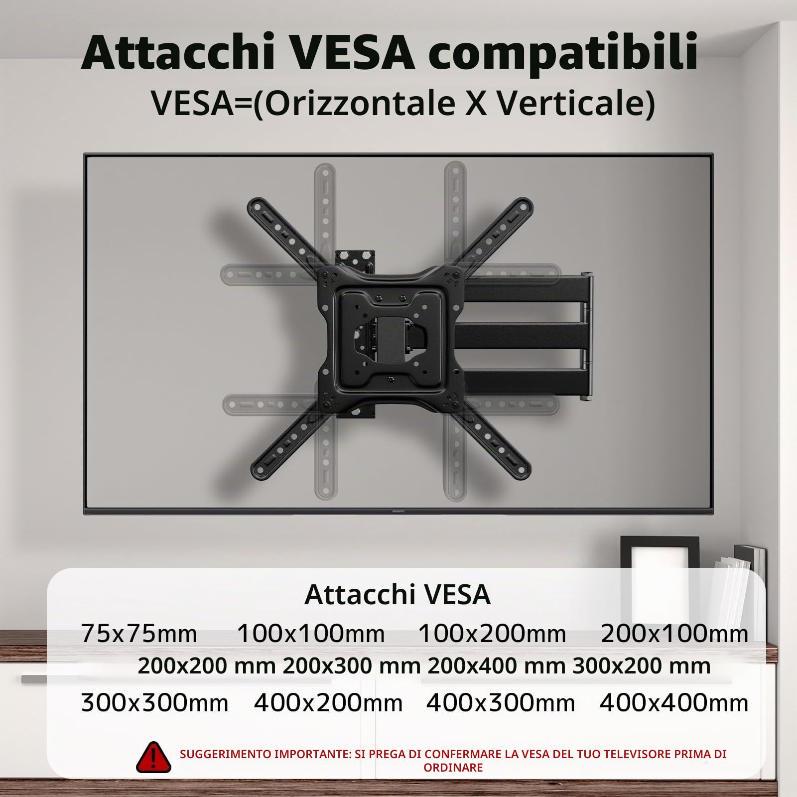 Supporto TV Parete con Braccio Extra Lungo 728mm per TV da 23-65 pollici, staffa TV angolare con supporto girevole e inclinabile a 180°, Max. VESA 400 x 400 mm, può reggere fino a 35KG