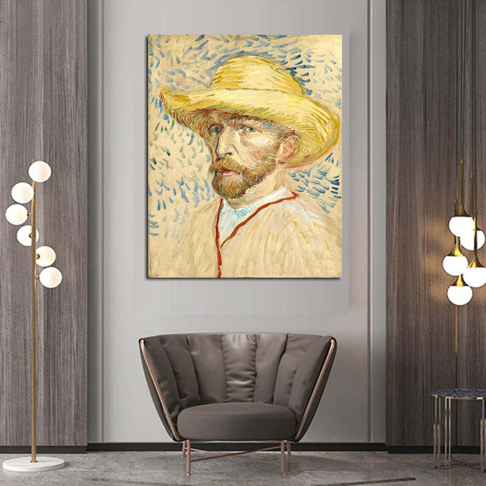 Amazon.co.jp: 印象派Van Gogh有名な絵画：麦わら帽子をかぶった自画像
