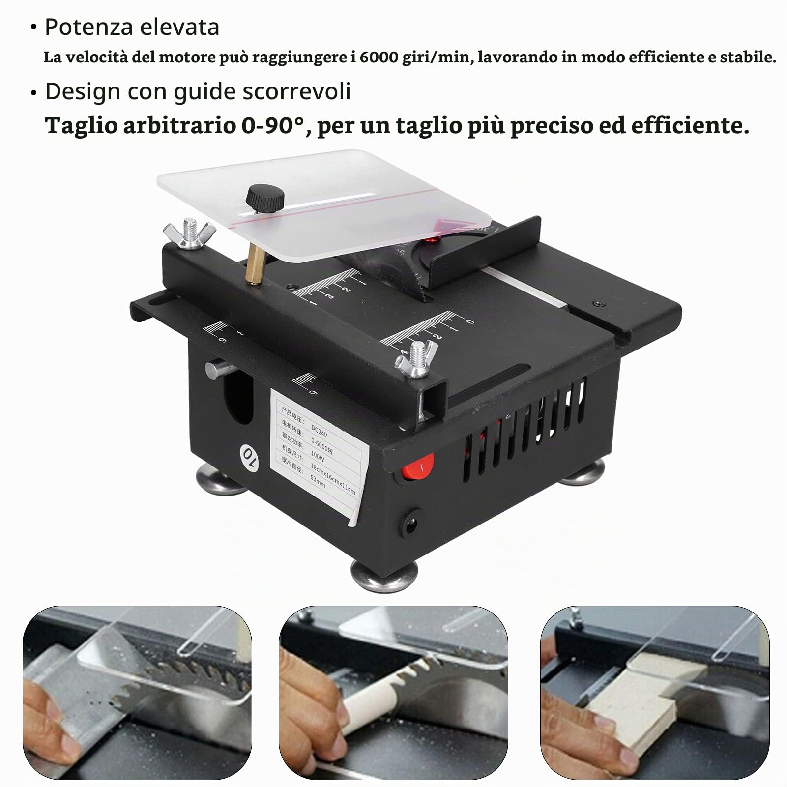 Mini Sega da Banco, 100W 6000RPM Sega Circolare da Banco, Sega da Tavolo Elettrico Sega Portatile Fai da Te con Taglio ad Angolo 0-90, 7 Livelli di Velocità Regolabili(Nero)