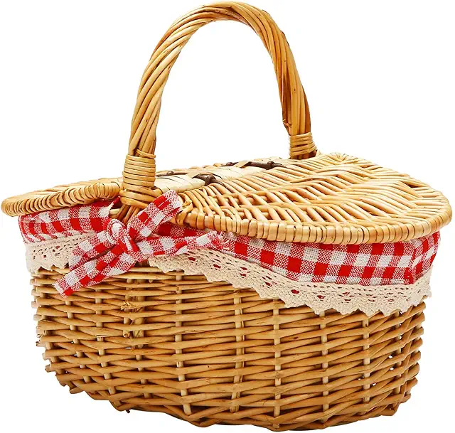 Cestino Pic Nic in Vimini Stile Country con Coperchio e Fodera Rimovibile