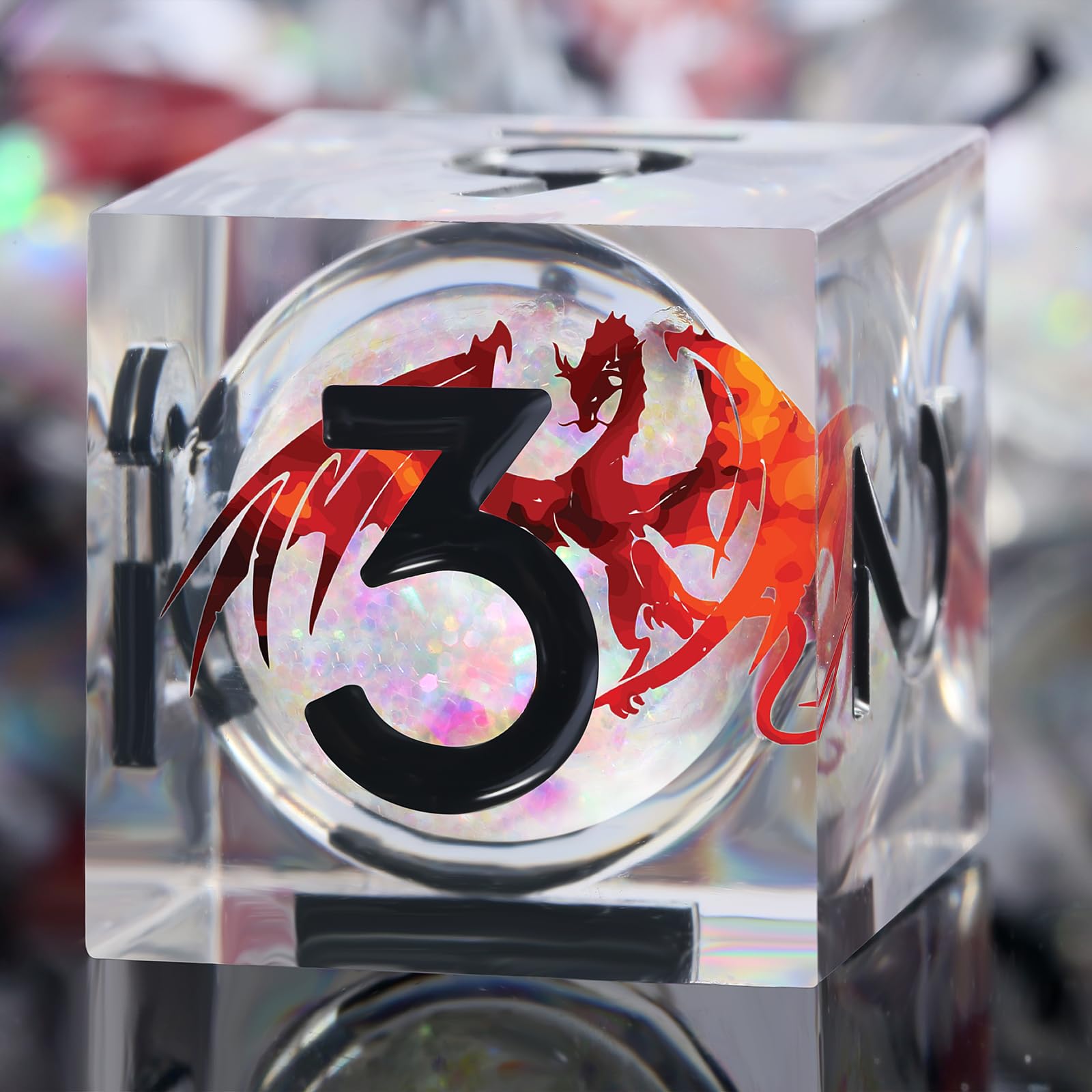 Dés tranchants DNDND Red Dragon avec chiffres noirs | Liquid Core D&D dés 7 pièces | Étui en métal sur le thème du dragon | Cadeau idéal pour RPG
