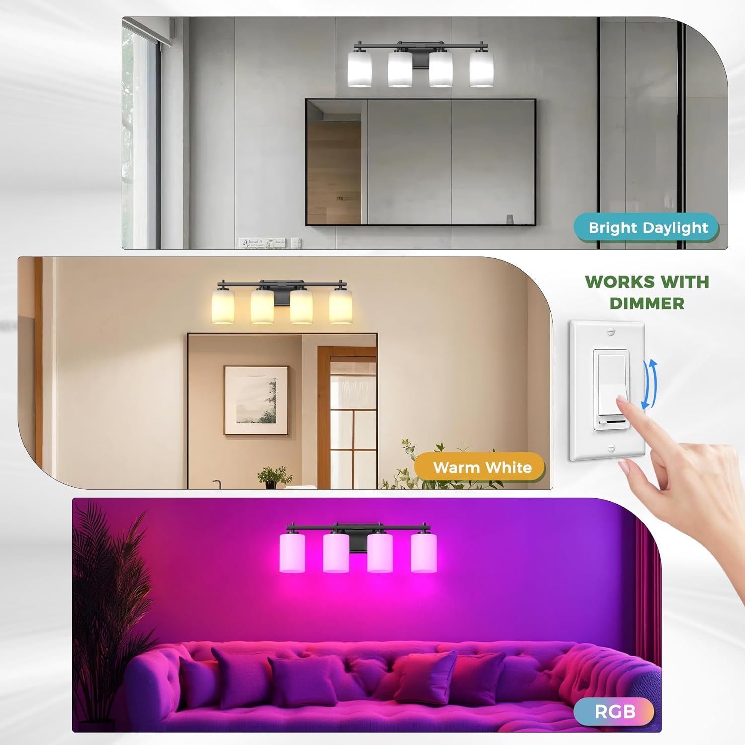DORESshop 4-Light Bathroom Vanity Light, Muted Black Bathroom Light Fixtures Over Mirror with Milk Glass Shade, Modern Vanity Lights for Living Room Hallway