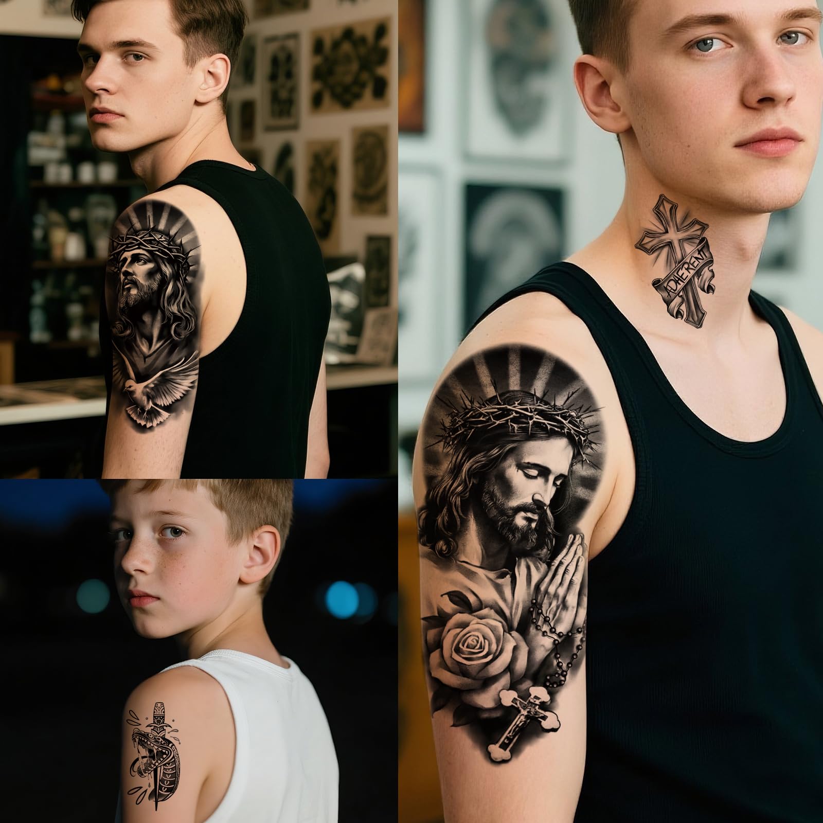 77 Sheets Christian Chicano Temporary Tattoos Adult Men Women Jesus Christ Religious Cholo Lowrider Fake Tattoos Stickers - Image 4
