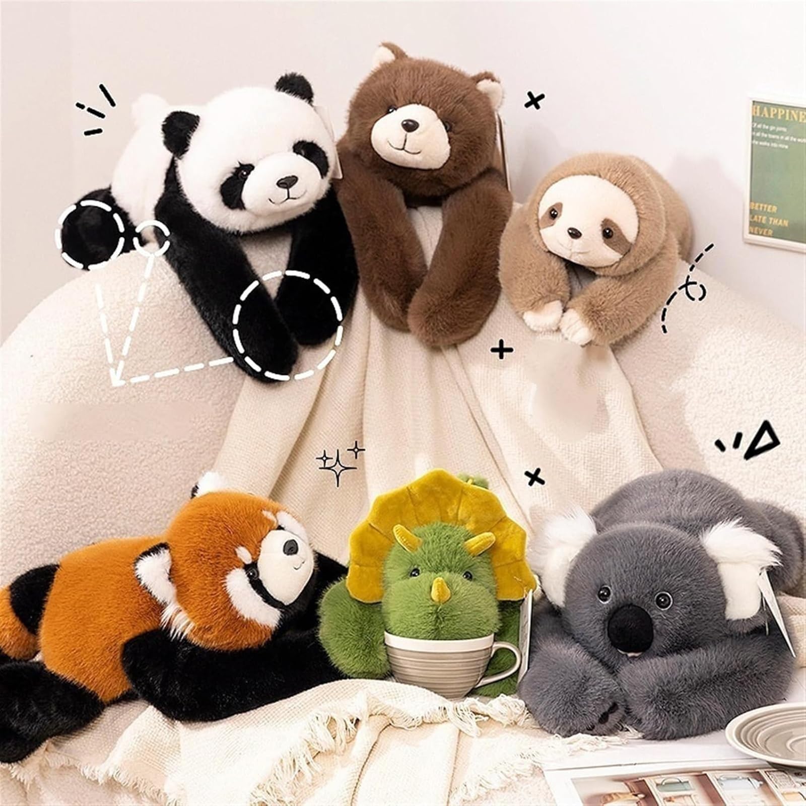 Obciążone pluszaki na lęk i sen, panda, miś, dinozaur pluszowy, poduszka do przytulania dla dzieci i dorosłych 65cm