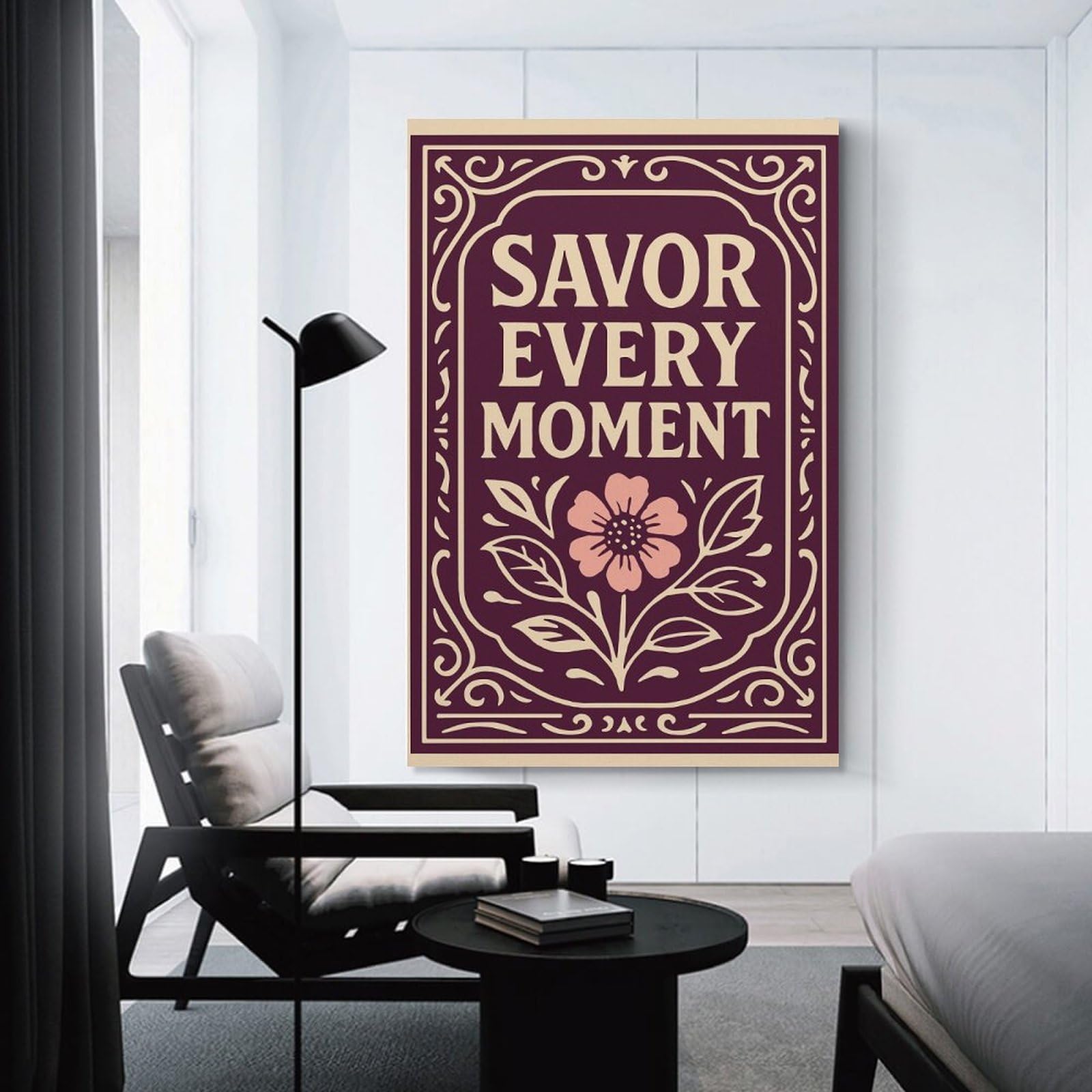 Junmoney Savor Every Moment Floral Art Canvas Wall Art, 24x36inch(60x90cm), for Entrance Walls, Hall Decor Or Foyers, Wall Decor to Refresh Empty Corners