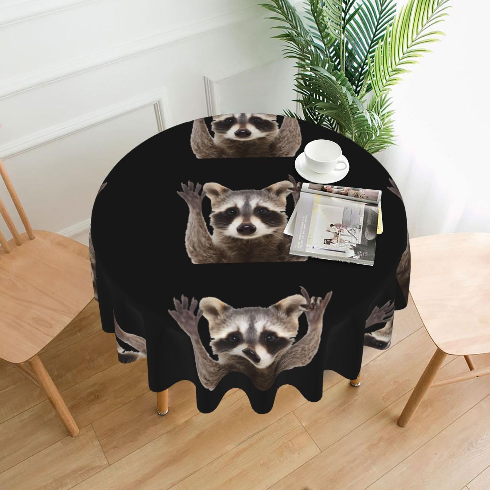 YYHHAOFA Racoons Prints Round Decorative Tablecloth 60in - High-Grade Polyester Throw for Dining Tables, Parties, & Outdoor Events