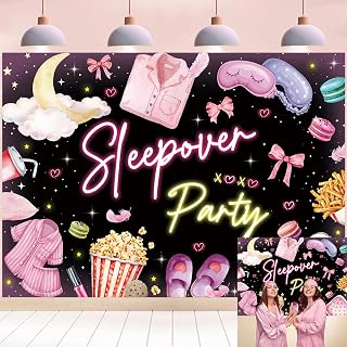 Sleepover Party Backdrop Spa Theme Decoration Banner Pajama Party Pillow Fight Theme Birthday Background Cake Table Studio Props (7x5FT（210x150cm）)