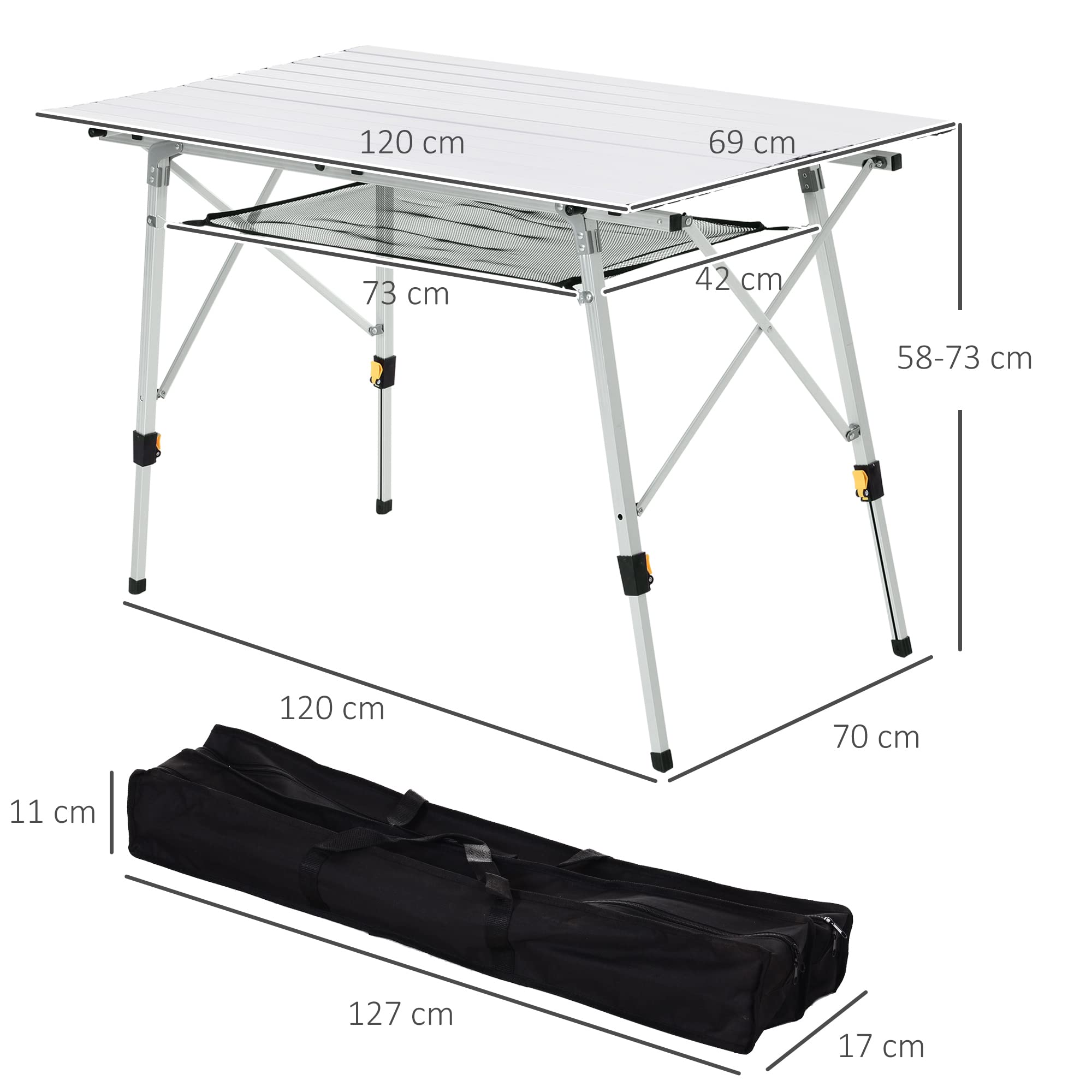 Outsunny Table Pliante Exterieur en Aluminium 6 Personnes Hauteur réglable | Table de camping Avec sac de transport, pour jardin