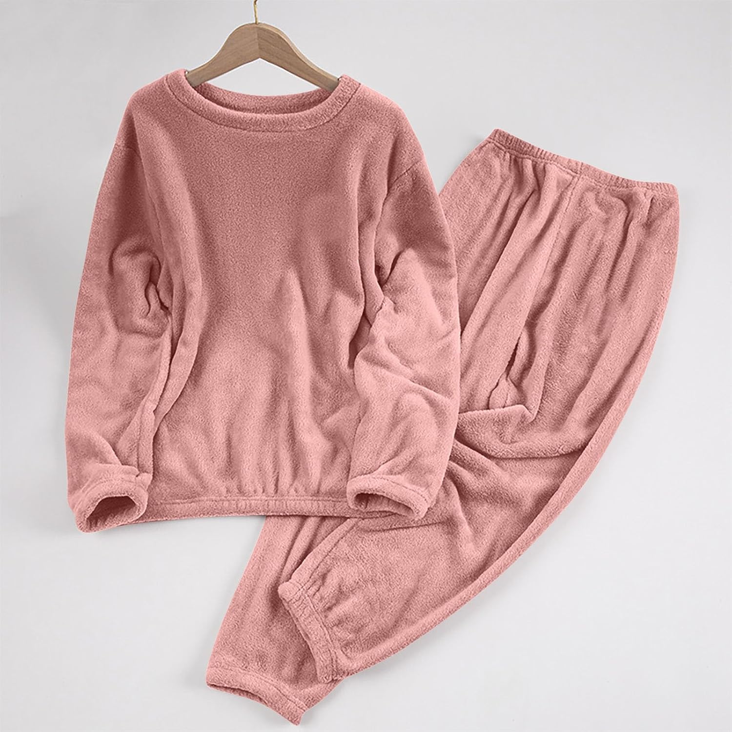 ABABC Fleece Pajamas Women Set 2 Piece Outfits Long Sleeve Lounging Warm Sleepwear Soft Pants Comfy Fuzzy Loungewear