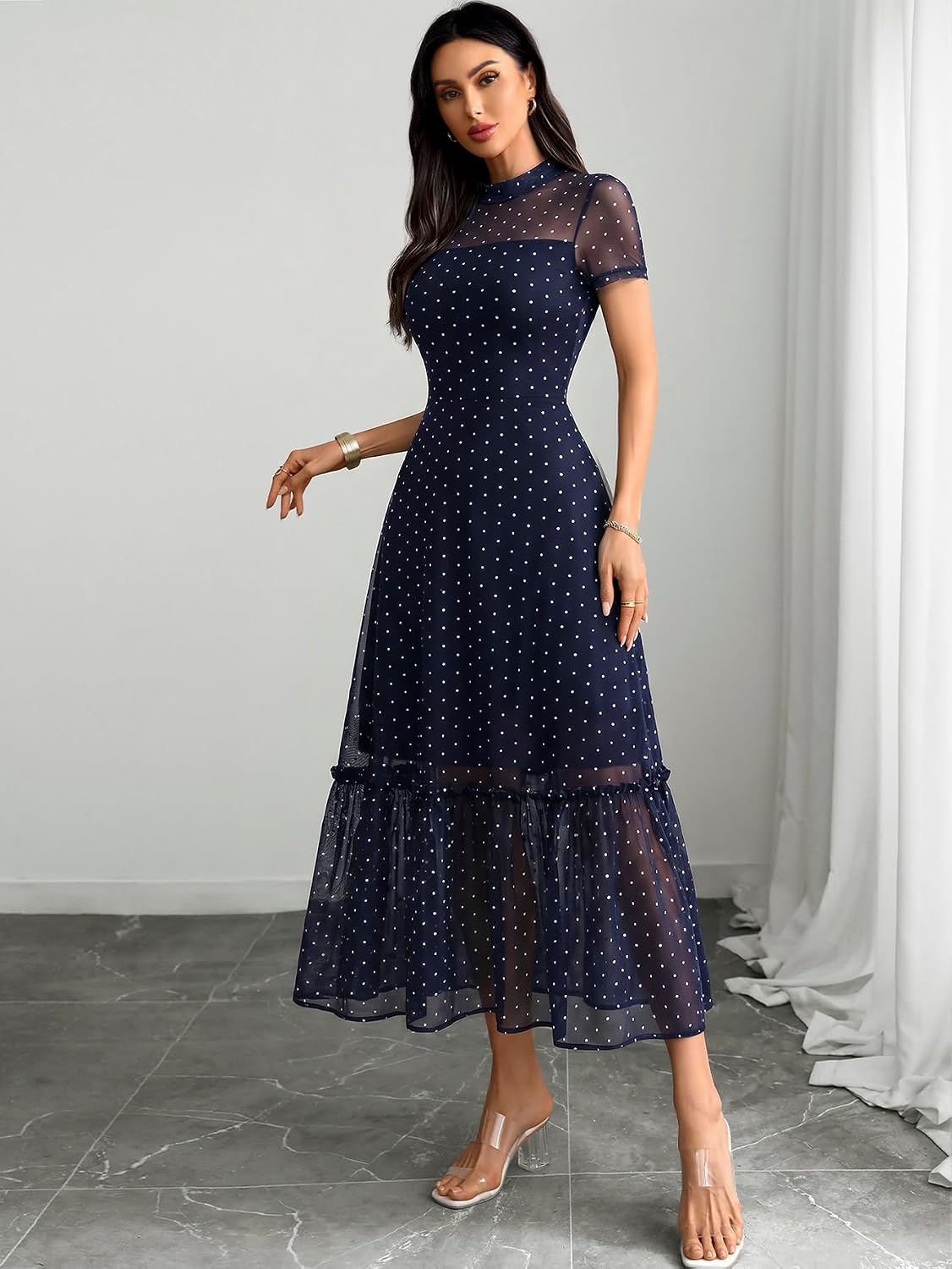  Women's Summer Floral Mesh Ruffle Casual Maxi Wedding Guest Dress thumbnail