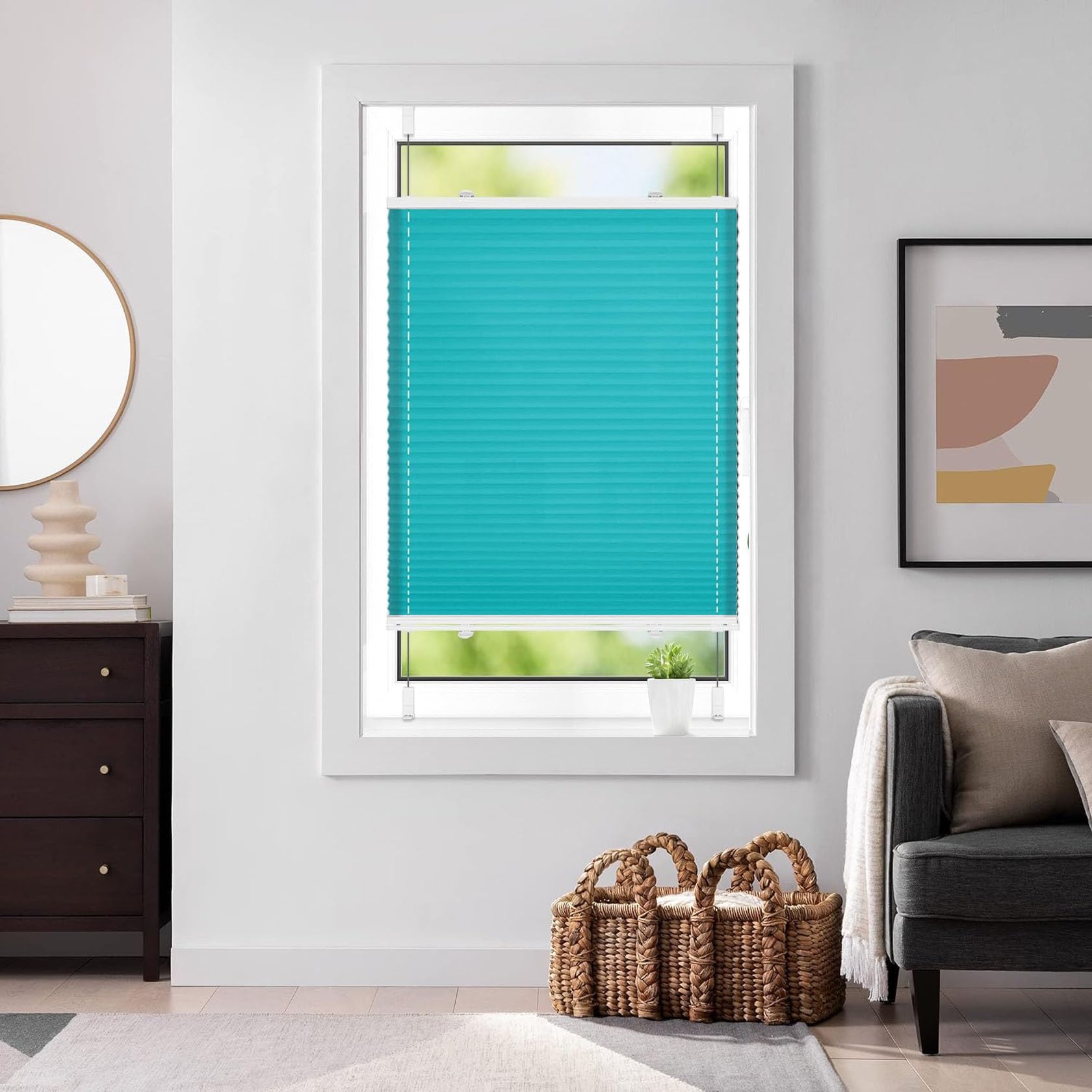 No Drill Blinds Non-woven Fabric 50 x 60 cm Quick and Easy Assembly No Drill Blinds Blackout Easy-to-Hang for Bedroom Kitchen Bathroom Windows, Blue — image 1