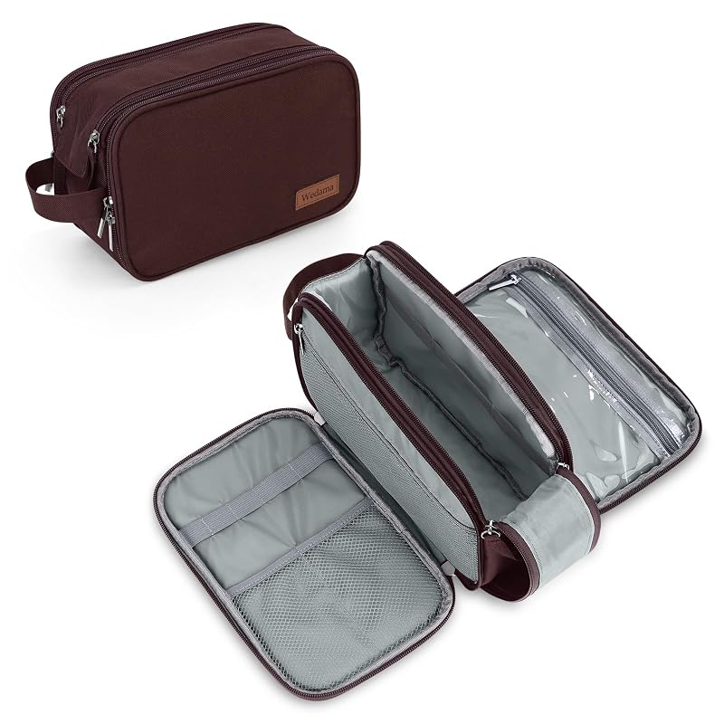 Wedama Necessaire de viagem marrom com 3 compartimentos e zíper duplo, modelo KK-144