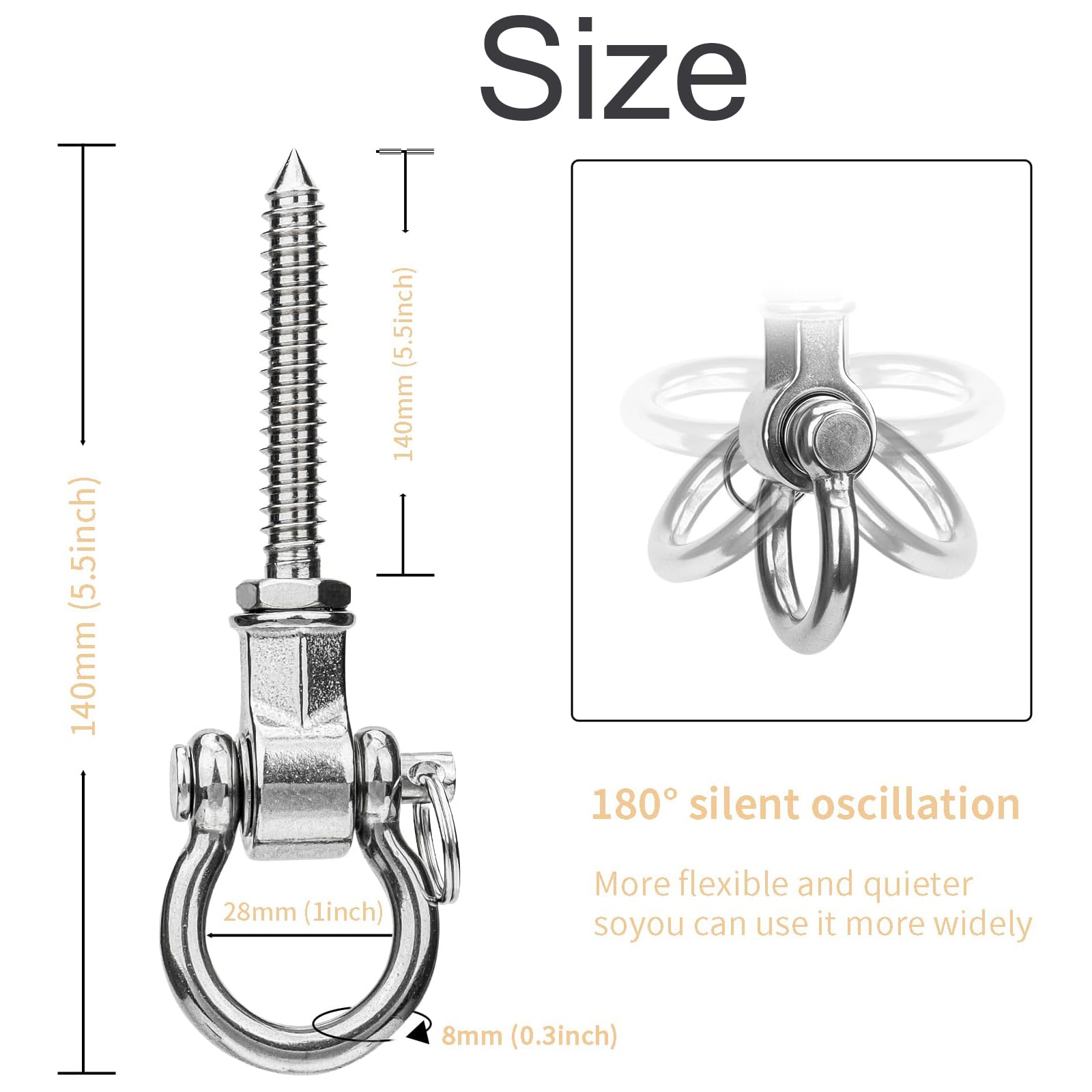 2 Crochets De Suspension En Acier Inox 304 - Pivot 180° - Pour Balançoire, Hamac, Sac De Boxe - Installation Facile