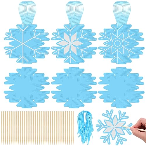 Liliful 60 Set Snowflake Scratch Craft for Kids Winter Snowflake