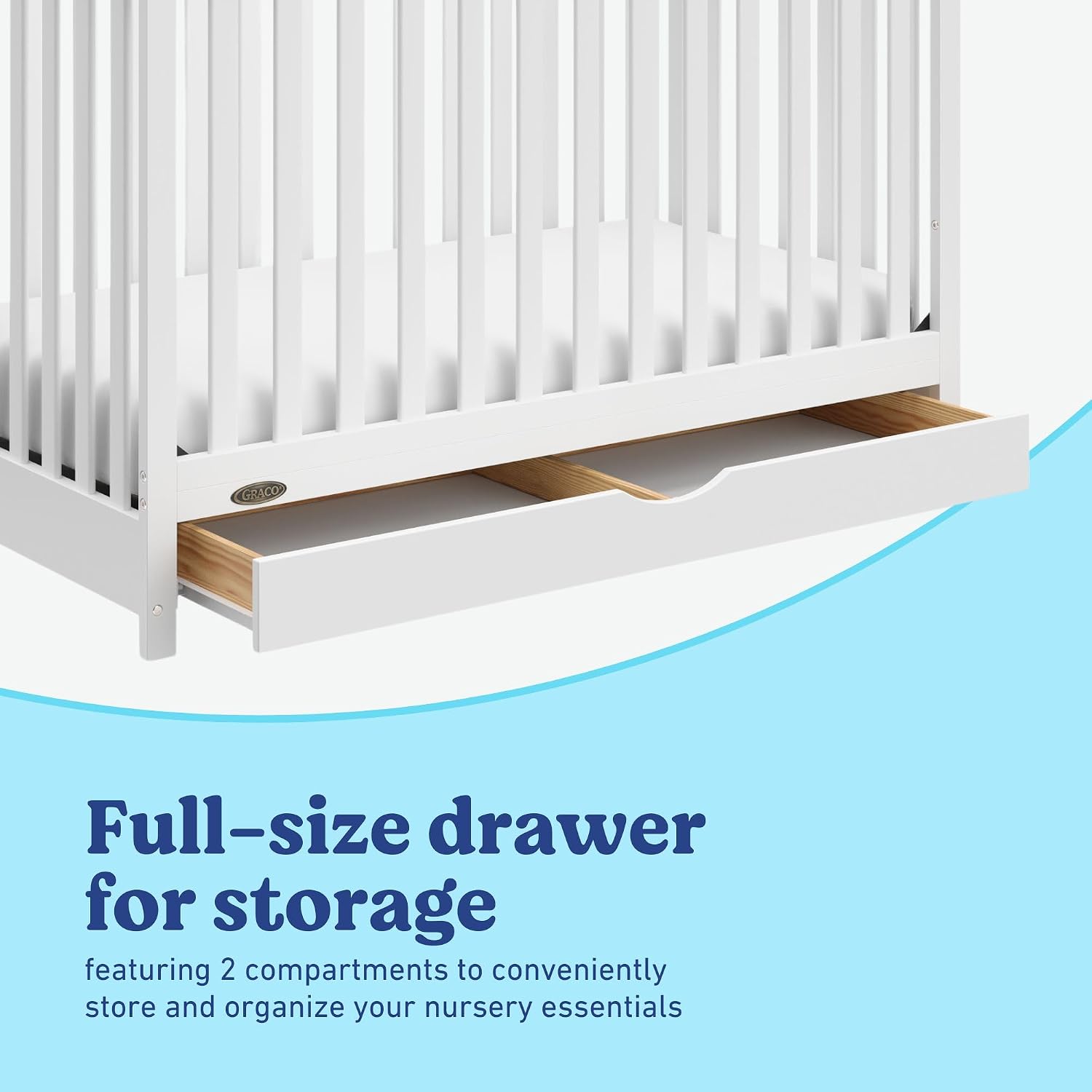 Graco Story 5-in-1 Convertible Crib with Drawer – GREENGUARD Gold Certified Wood Crib, Converts to Toddler Bed, Daybed, Full-Size Bed, Nursery Storage Drawer, Reversible Headboard (White)