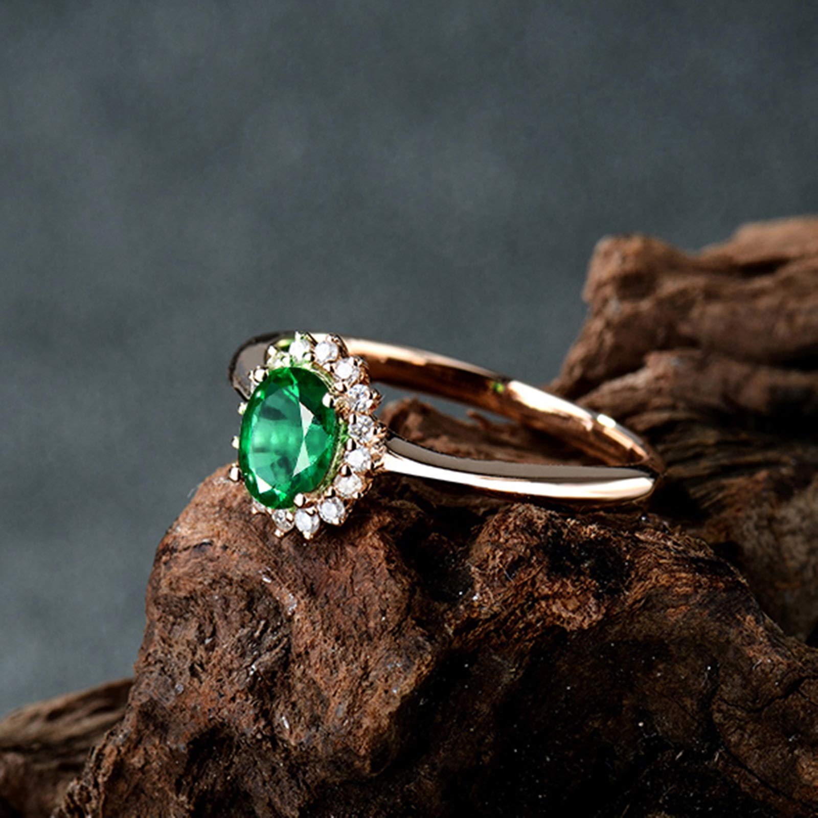 Anillos de Pareja Oro Blanco 18K, Anillo para Mujer 0.8ct Esmeralda Diamante Anillo para Regalo de Novia Talla 6,75-30