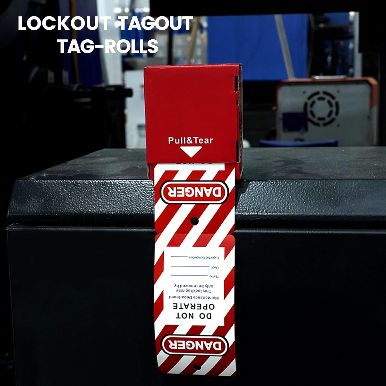 Lockout Tagout Tags Roll 200Pcs - 5.7'' × 2.95'' PP Loto Safety Tags,Danger Do Not Operate Rewritable Labels with Brass Grommet & 200 Cable Ties for Industrial Equipment Repair
