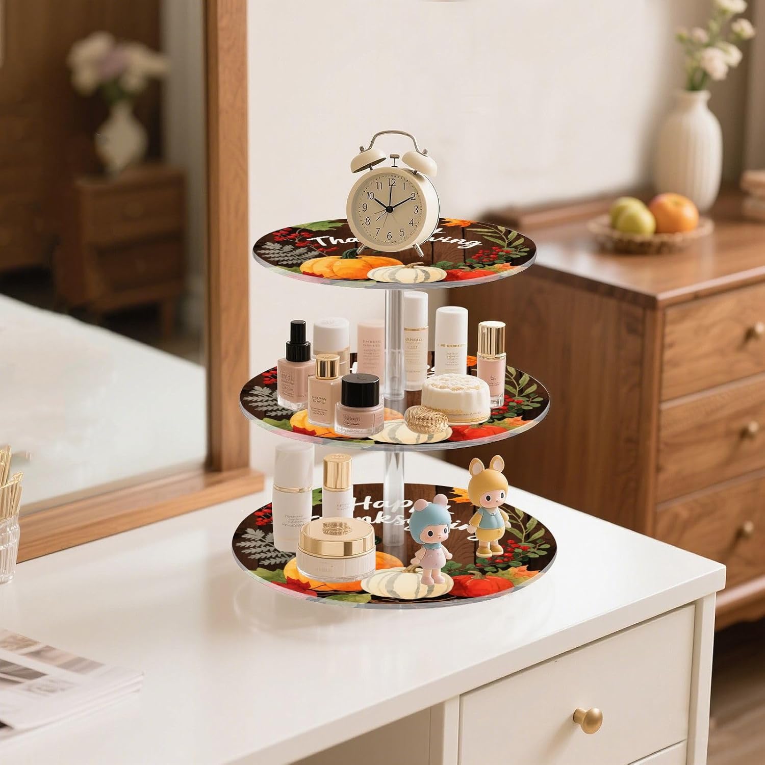 Pumpkin Maple Leaves Leaves Thanksgiving 3 Tier Acrylic Cupcake Stand, Cupcake Stand for 34 Cupcakes for Weddings,Christmas,Holidays,Parties,Birthday,Printed Cupcake Tower 23300740