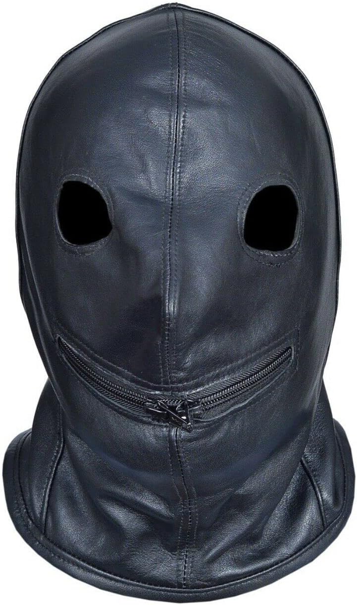 Genuine Real Leather Bondage BDSM Hood Fetish Mask Role Play (Medium)