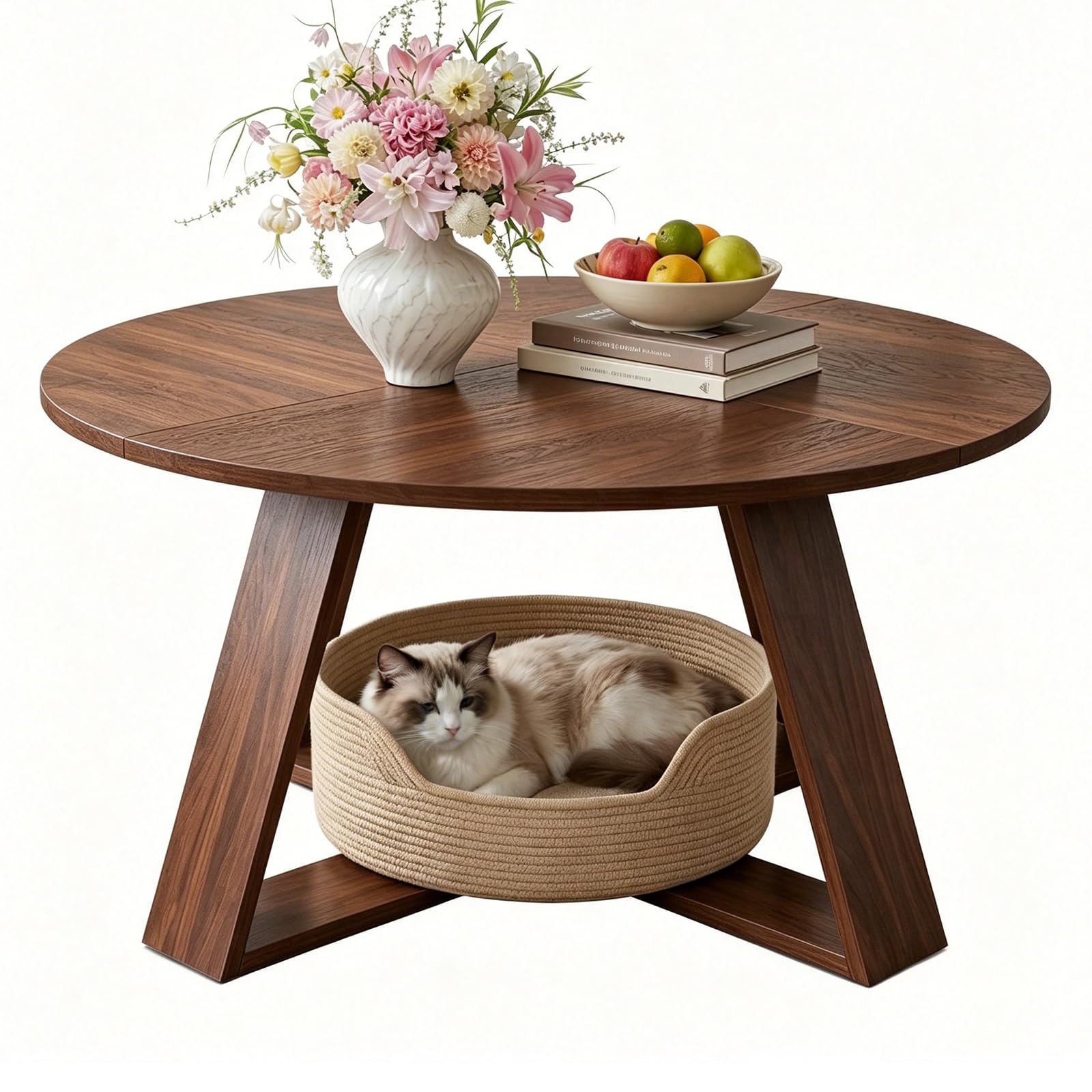 Photo 1 of HAIOOU Round Coffee Table - Walnut Wood, 31.5"D x 31.5"W x 17.7"H