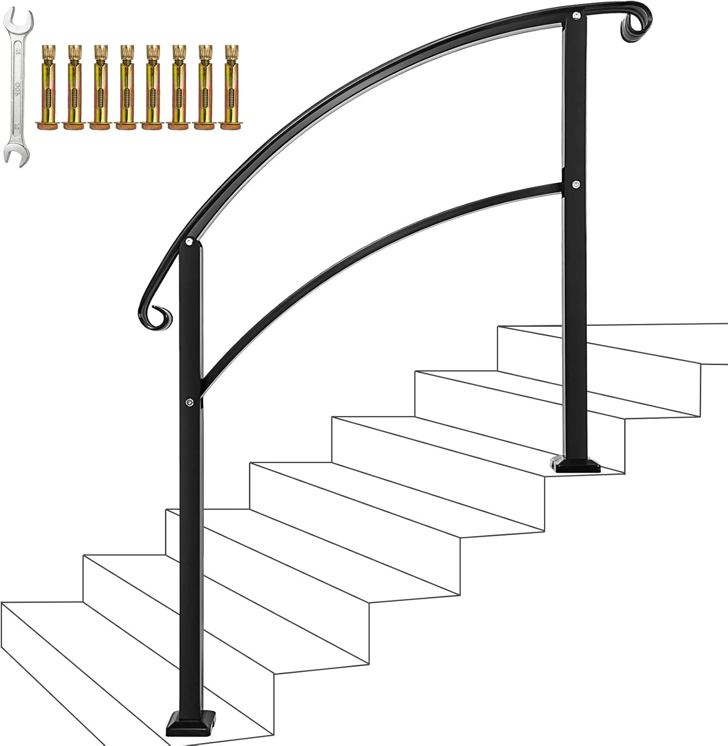 Handrails,Handrails for Outdoor Steps Sturdy Wrought Iron Handrails