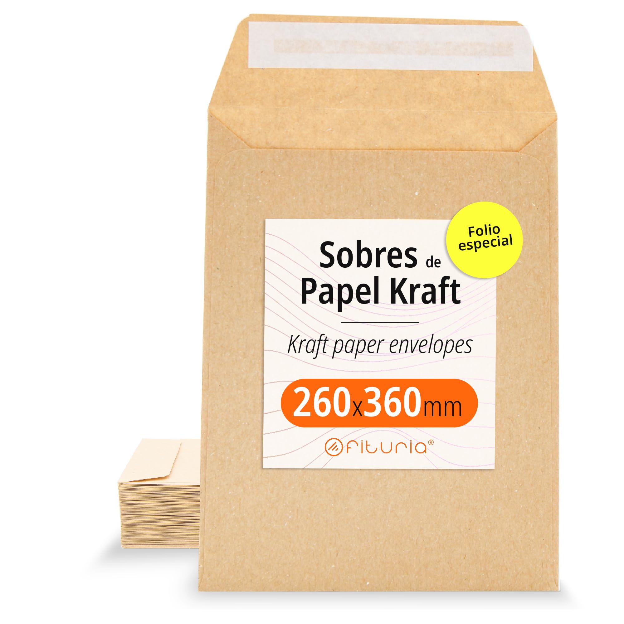 Koperty Kraft z silikonową opaską na zaproszenia lub torebki na prezenty dla gości na wesela, komunię lub chrzciny, koperty na biżuterię lub nasiona, Ofituria (260 x 360 mm, ok. 100 szt.)