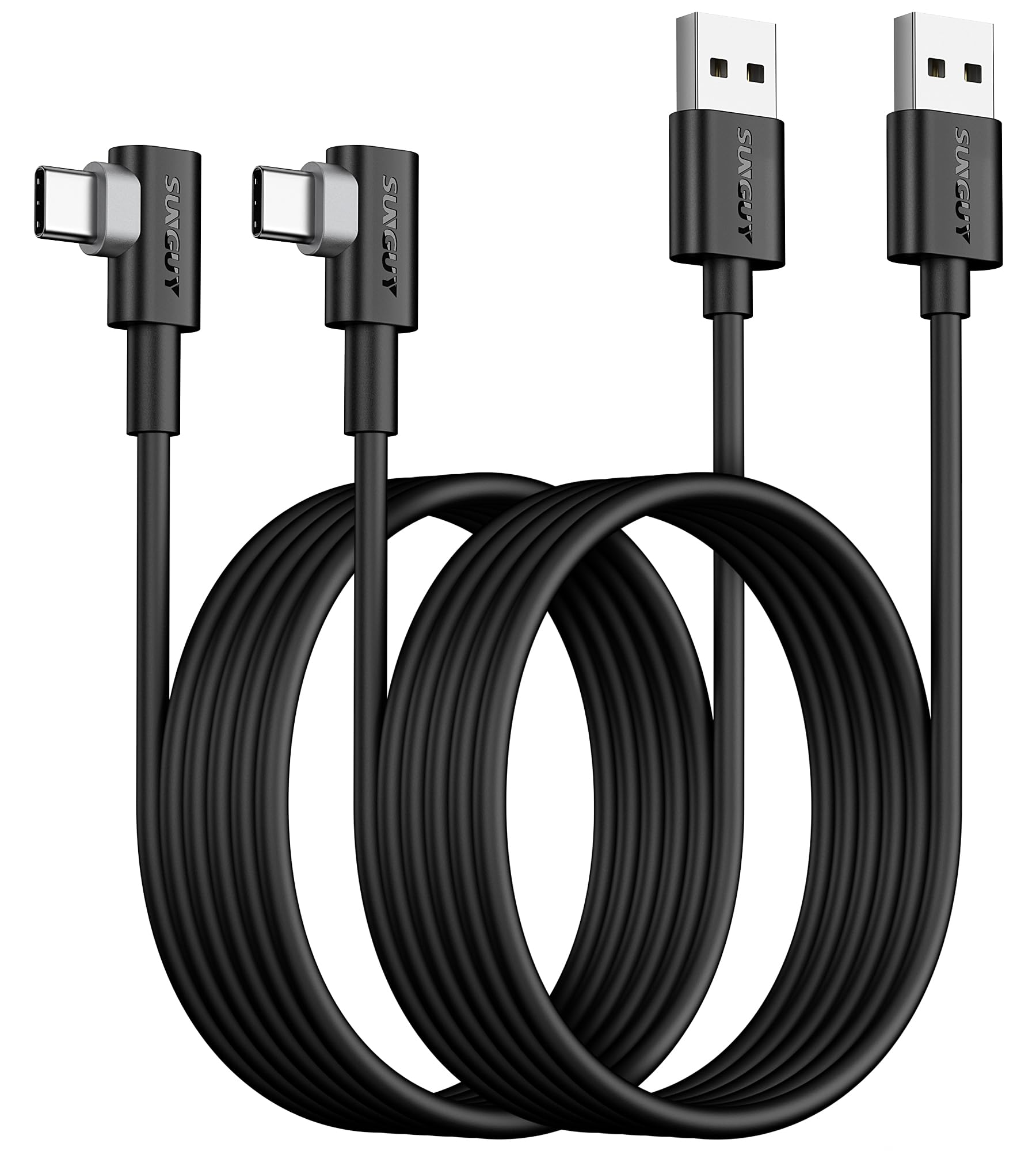 SUNGUY USB C Cable 90 Degree 6FT, 2-Pack Right Angle 3A Fast Charging &amp; Data Sync USB A to USB C Cord Compatible for Samsung Galaxy S21 S20 S10 S9 S8 Plus, Note 20 10 9 8, LG V50 V40 G8 G7