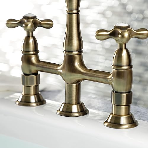 Miniatura 6 de Kingston Brass KS1273AXBS Heritage - Grifo de puente de cocina de 8 pulgadas con rociador de latón, latón antiguo, 8-34 pulgadas
