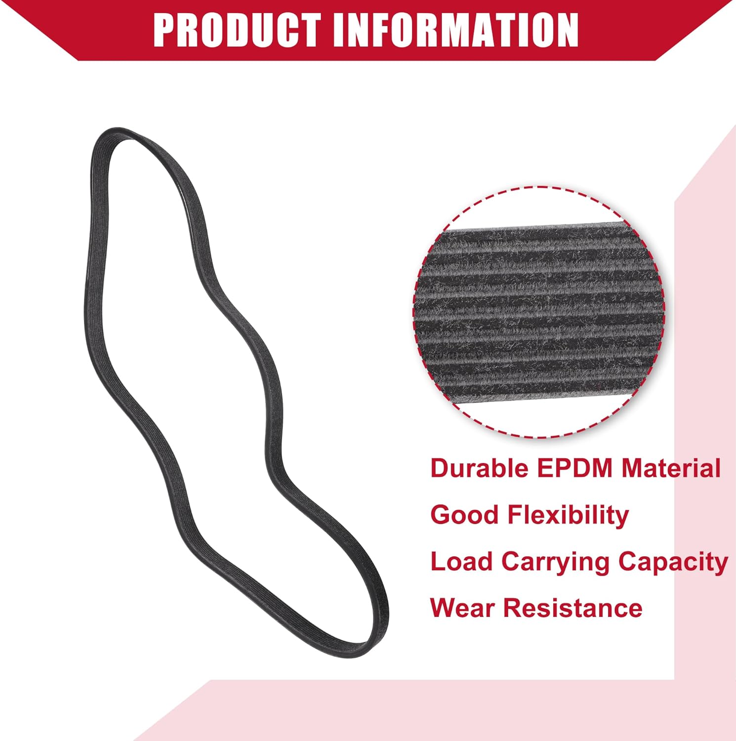 No.LR011327 Serpentine Belt for Land Rover LR4 2014-2016 / Inner Serpentine Drive V-Ribbed Belt/Durable EPDM / 1 Pcs Black