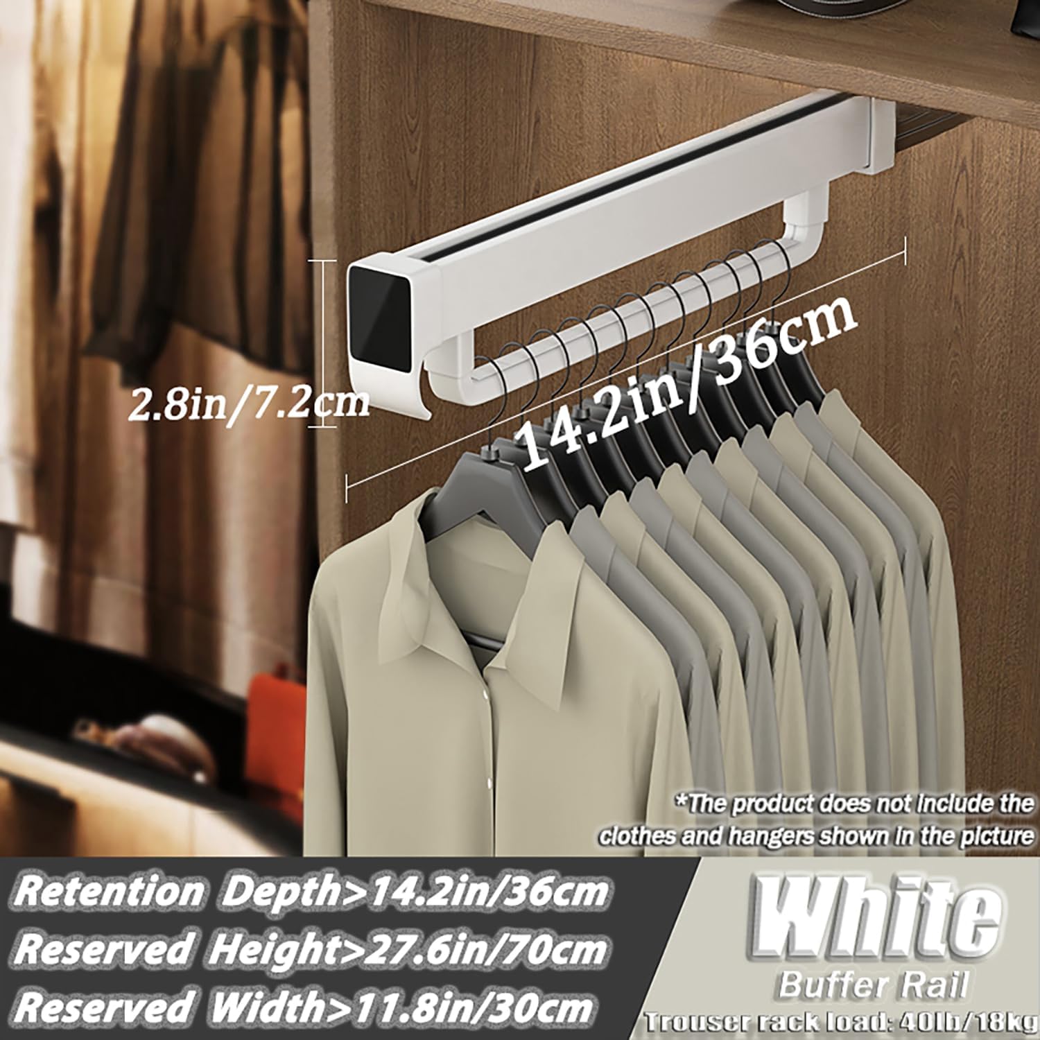 Pull-Out Pant Hanger, Slide-Out Pants Rack, Pull-Out Clothing Organizer for Pants and Coats, Space-Saving Storage Solution, Maximum Load 40 lbs (White, 14.2in)