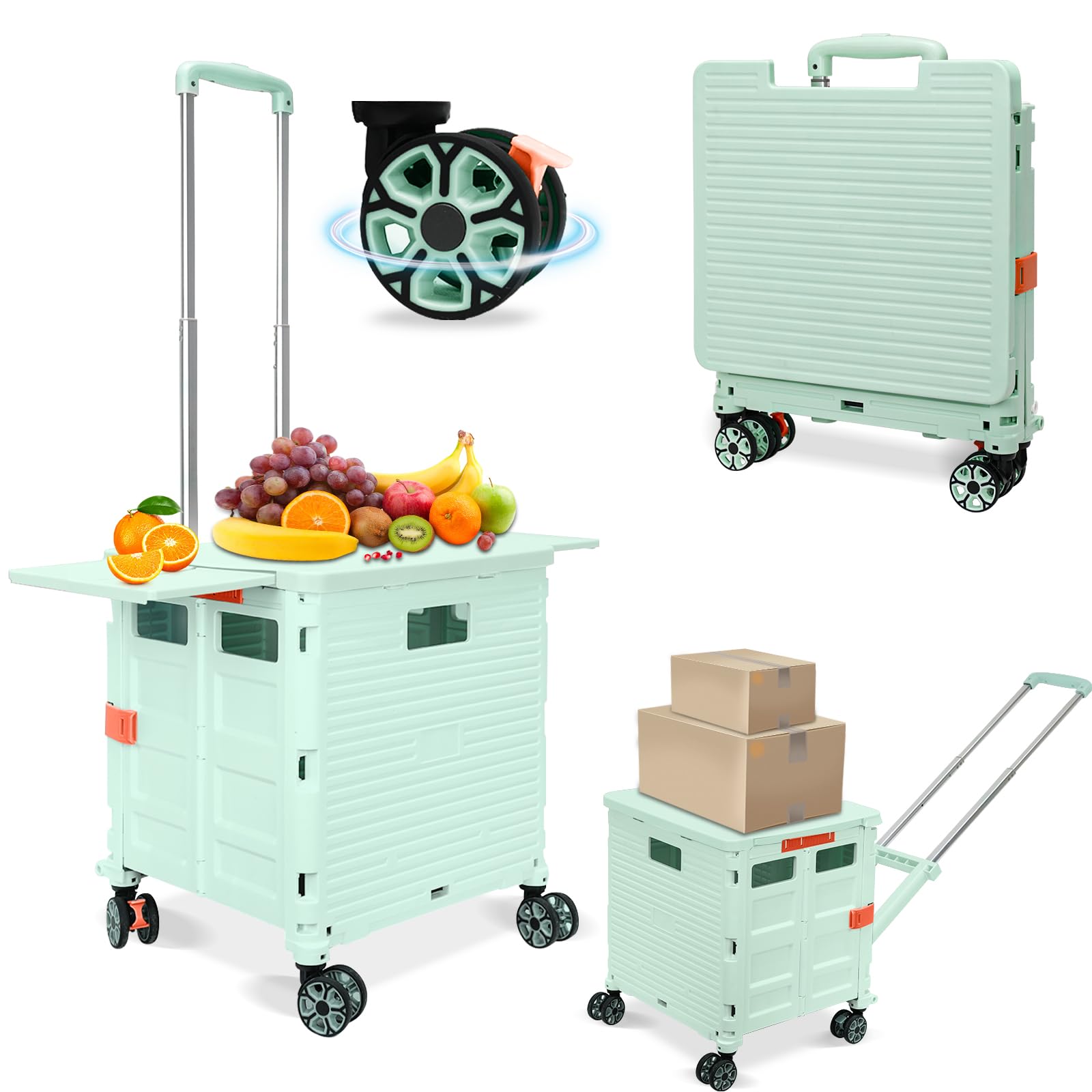 Chariot utilitaire pliable vert pour enseignant, courses, déménagement et bureau