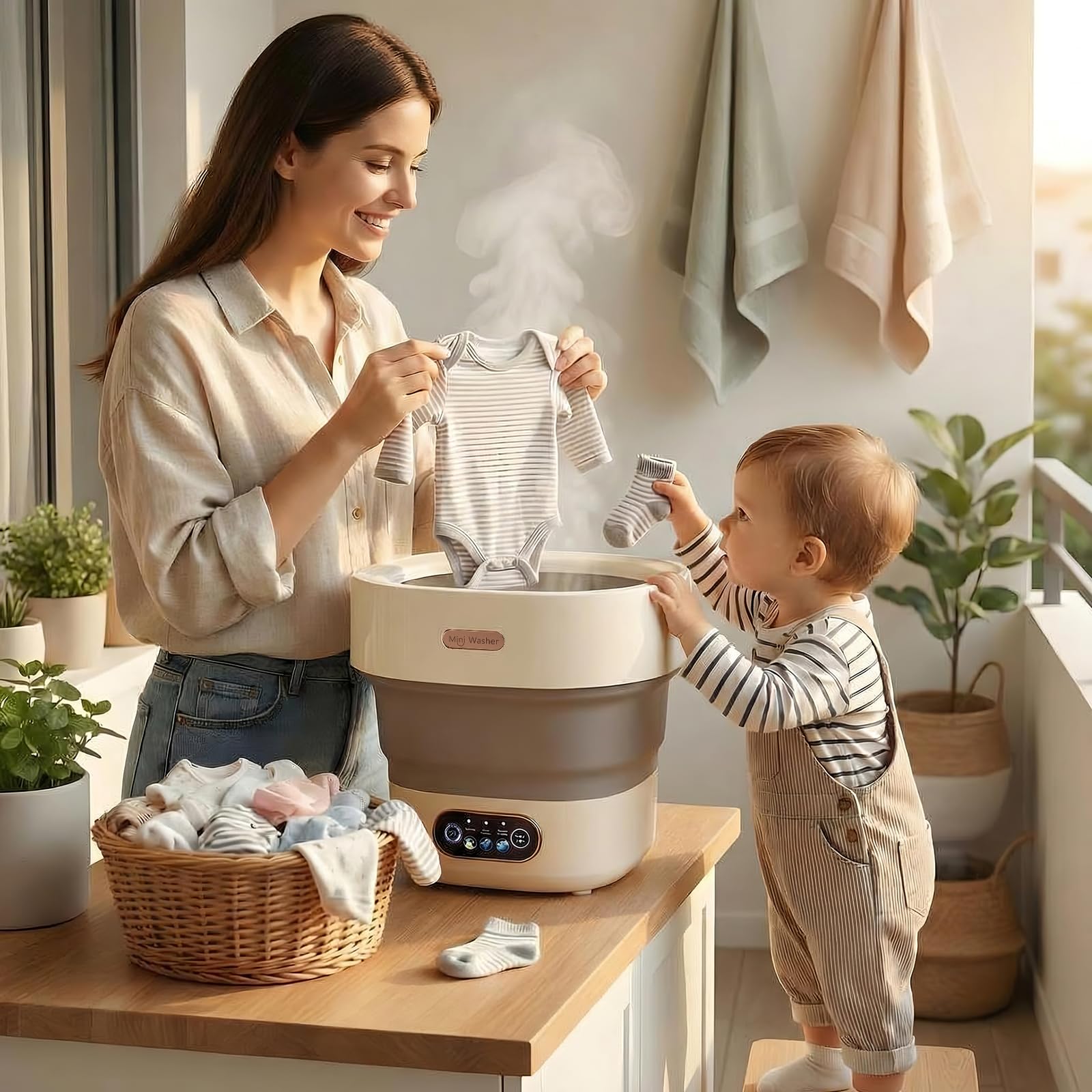 Mini lavadora plegable de 12 – 13 L, compacta y portátil, silenciosa, ahorro de energía, con centrifugado, para apartamentos, ropa interior y bebé, calcetines, ropa pequeña