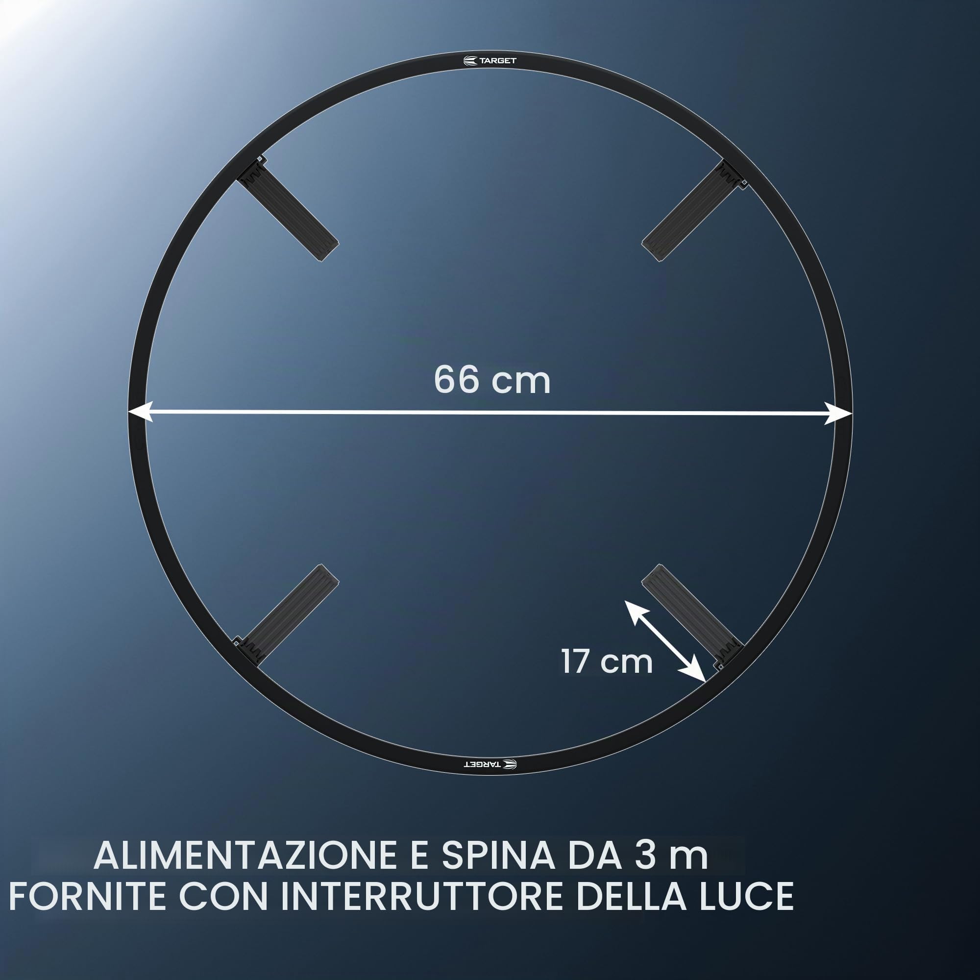 Target Darts Corona Vision Dartboard LED Illuminazione Nero Anello Luminoso Bianco Bersaglio Freccette Piedini Magnetici