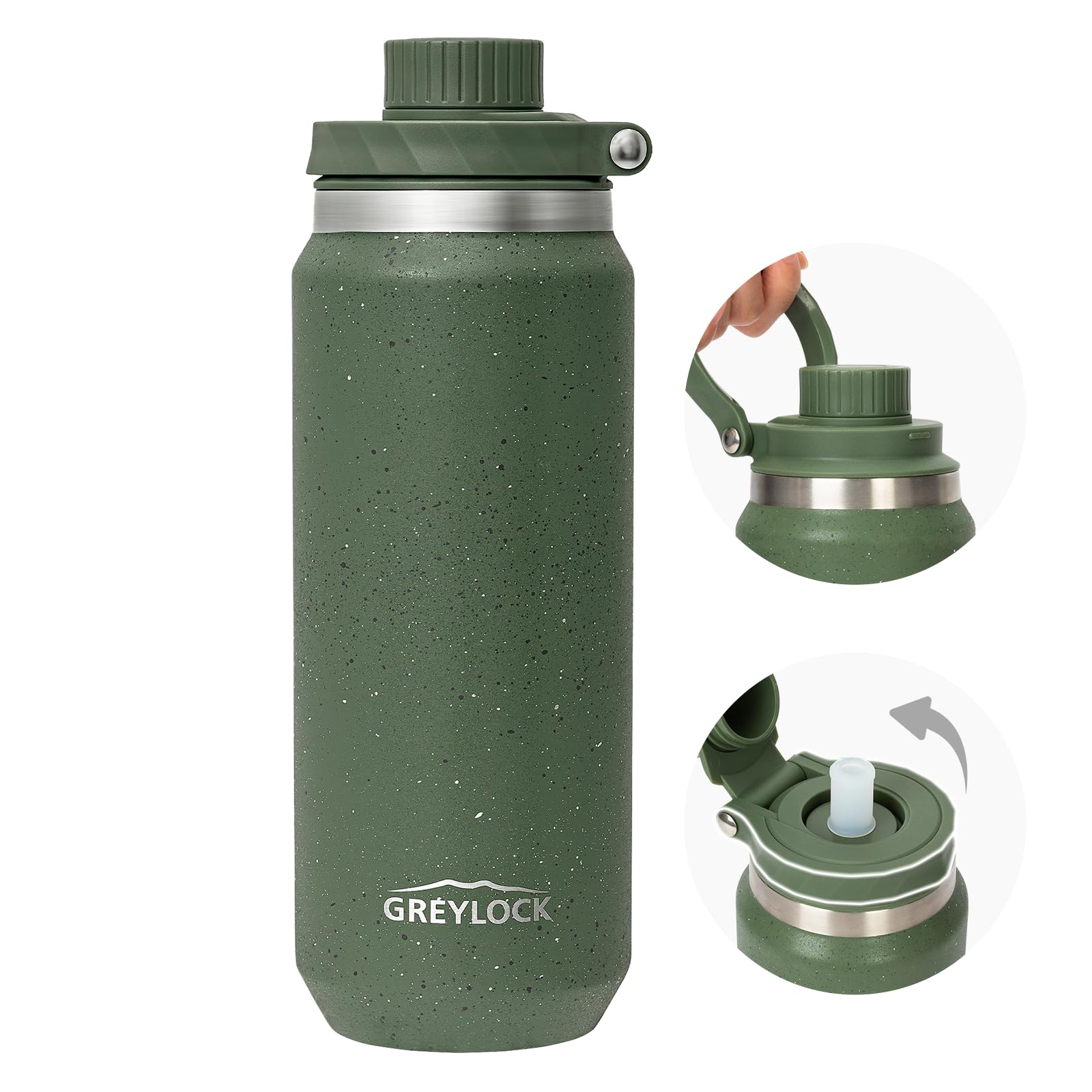 Greylock 20 oz Insulated Water Bottle with Straw Lid, Reusable Stainless Steel Sports Water Bottles with Foldable Handle, Leak Proof, Double-Wall