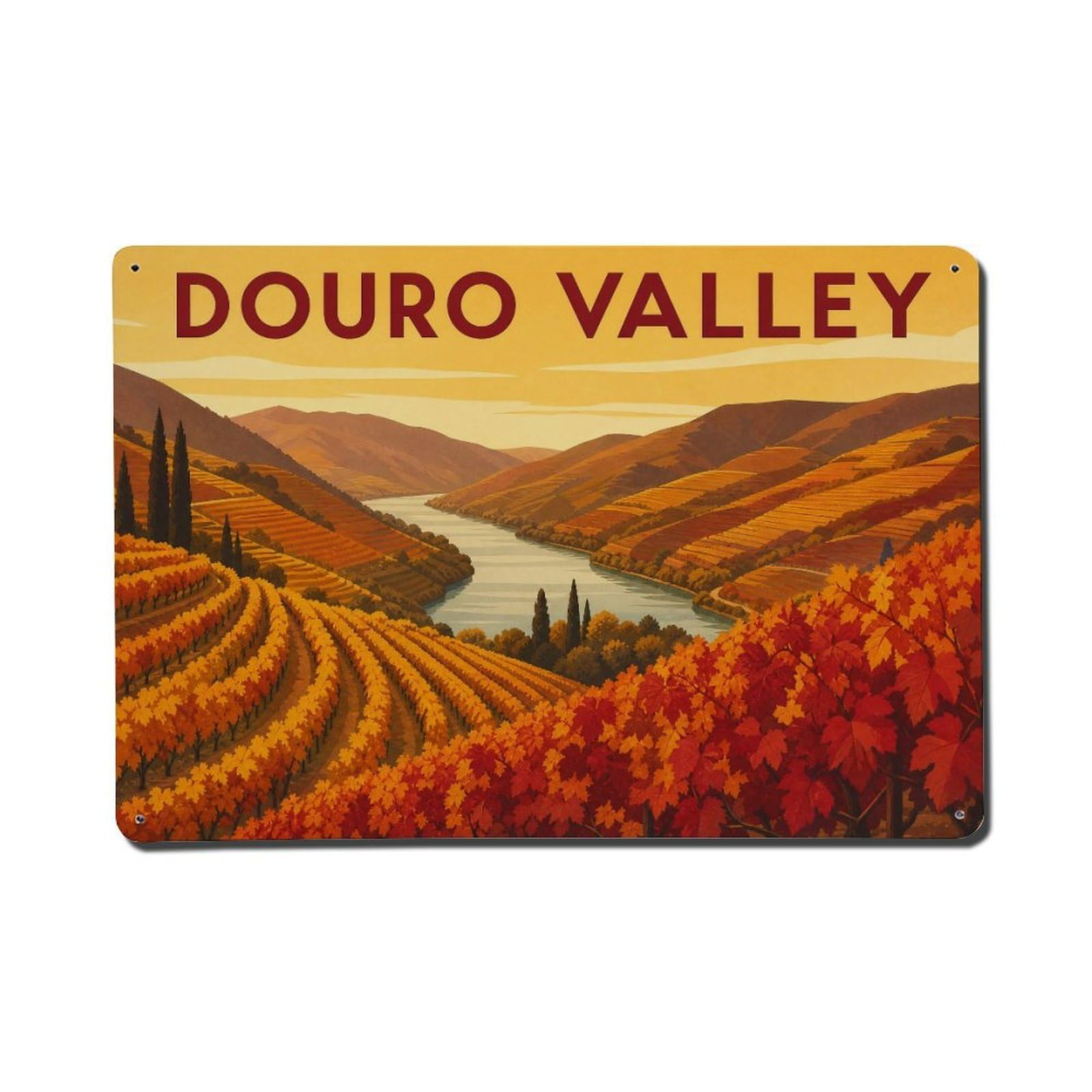 Yrnq 08X12inch Vintage Style Vintage Autumn Douro Valley Harvest Portugal Metal Tin Sign