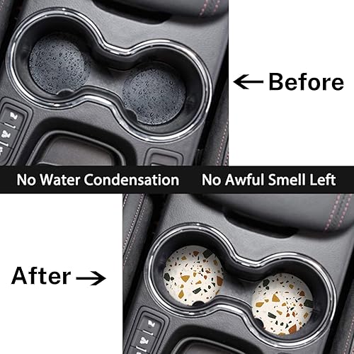 Miniatura 3 de Britimes Posavasos absorbentes para automóvil, paquete de 2 unidades, para portavasos de cerámica, piedra de cerámica de 2.56 pulgadas y base de