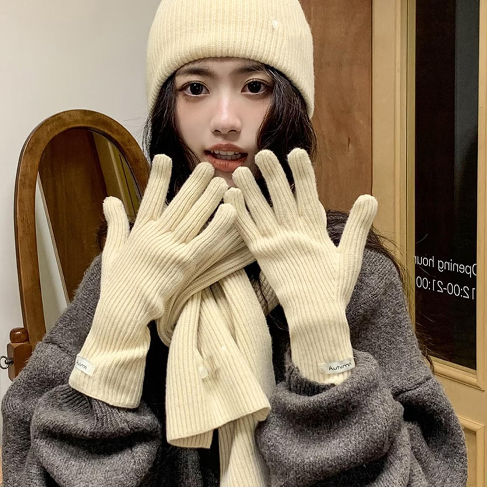 Generisch 3 piezas de fibra acrílica de punto conjunto, gorro,